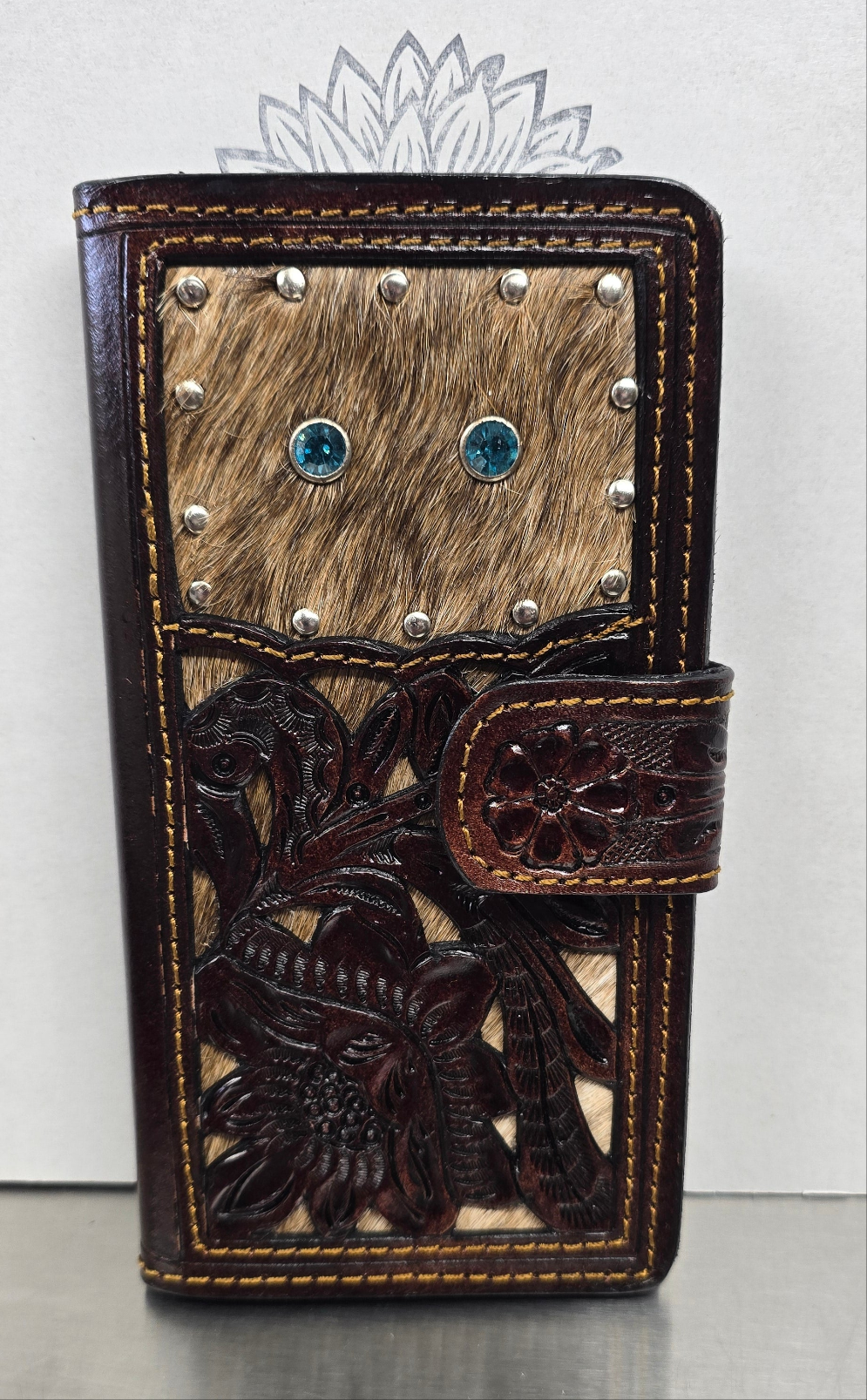 Blue Stud Leather & Cowhide wallet