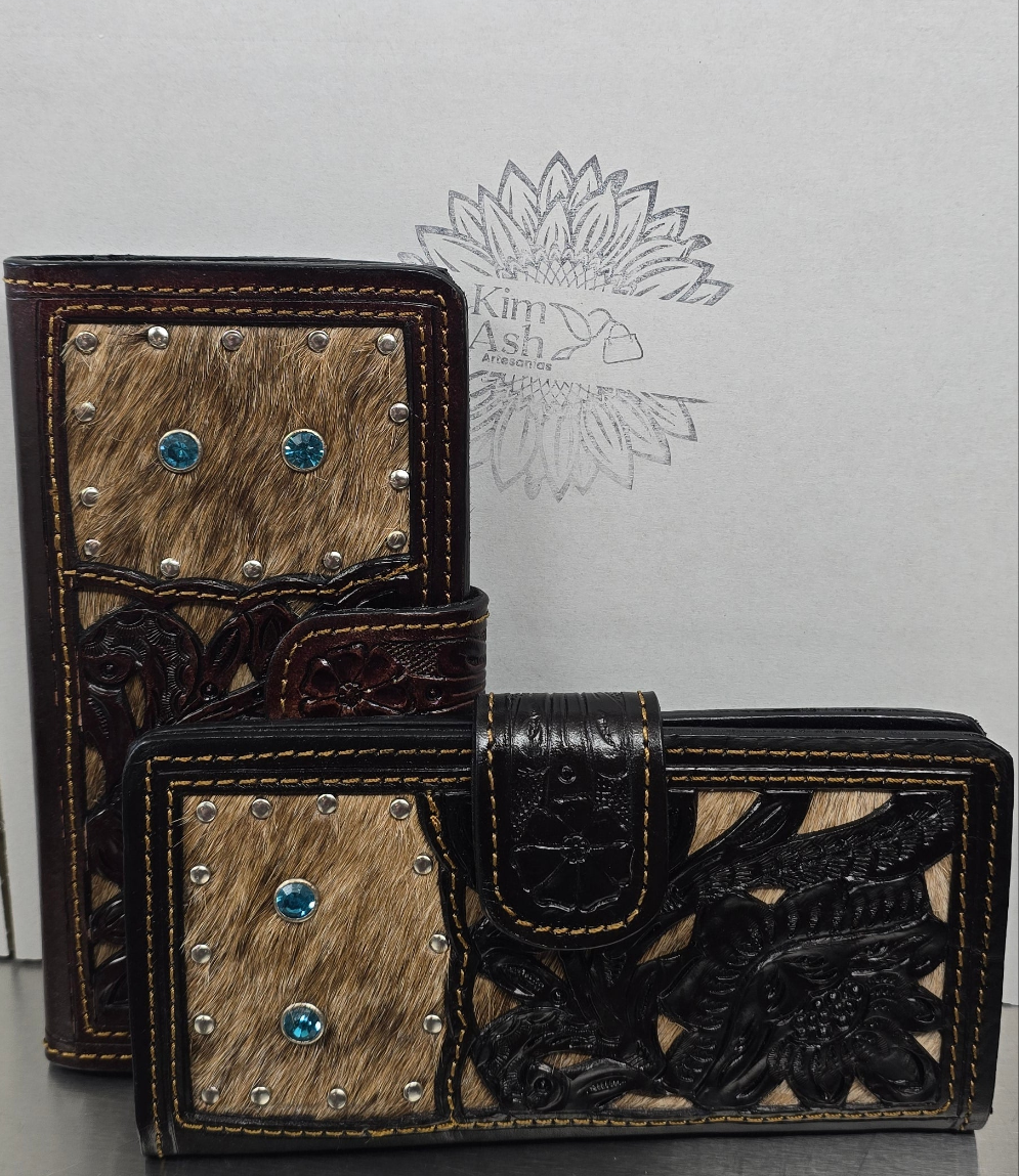 Blue Stud Leather & Cowhide wallet